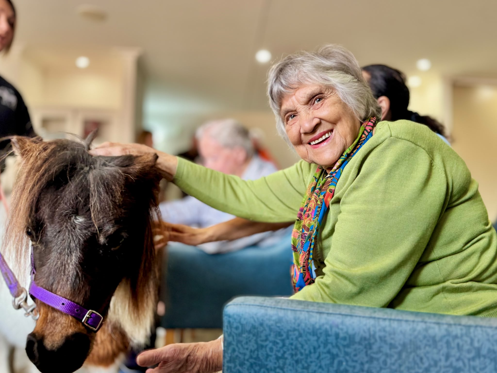 Peanut sharing a quiet moment with an aged-care resident